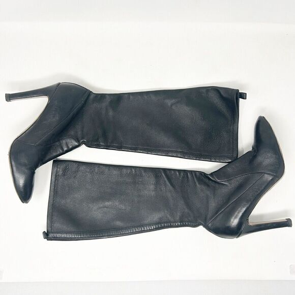 Elie Tahari Black Calf High Leather Stiletto Boots 38 US 8 - Picture 1 of 7